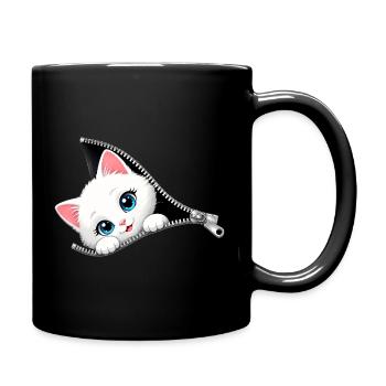 Cute Kitten Zipper Cat - Full Colour Mug - black - Right