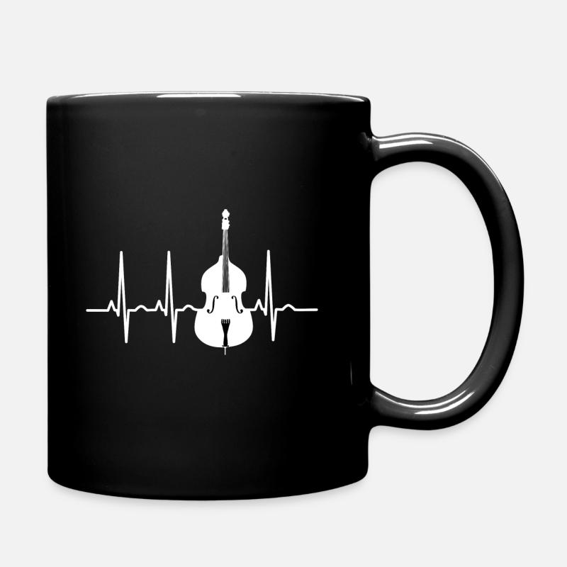 Herzschlag Kontrabass Streichinstrument Geschenk - Tasse einfarbig - Schwarz