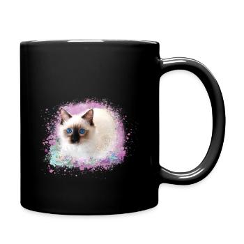 cat, pink,watercolor,painting,graffiti,kitten - Full Colour Mug - black - Right