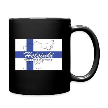 Helsinki - Hauptstadt mit GPS & Flagge - Tasse einfarbig - Schwarz - Rechts