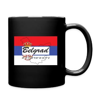 Belgrad - Hauptstadt mit GPS & Flagge - Tasse einfarbig - Schwarz - Rechts