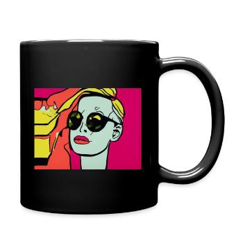 Pop Art - Frau mit Sonnebrille - Tasse einfarbig - Schwarz - Rechts