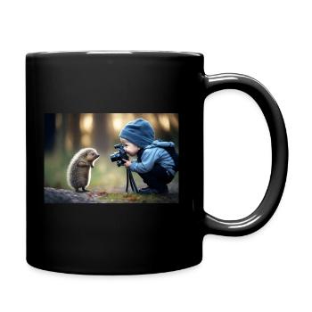 Child photographs a hedgehog - Cutest Pic ever - Full Colour Mug - black - Right
