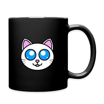 Süße Katze Weiß - Tasse einfarbig - Schwarz - Rechts