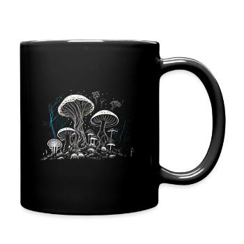 Cool Mushroom Artwork - Sketch with blue nudes - Full Colour Mug - black - Right