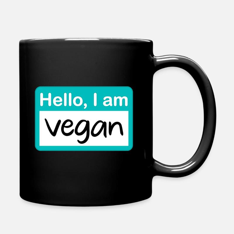 Hello, I am vegan - turquoise - Full Colour Mug - black
