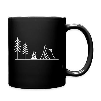 Zelt am Lagerfeuer mit Bäumen in Skandinavien - Tasse einfarbig - Schwarz - Rechts