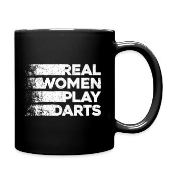Real Women Play Darts - Lustiges Dartspielerinnen - Tasse einfarbig - Schwarz - Rechts