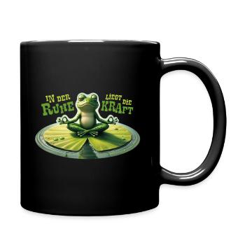 In der Ruhe liegt die Kraft – meditierender Frosch - Tasse einfarbig - Schwarz - Rechts