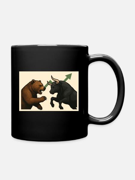 Stock market battle bears against bull - Full Colour Mug - black