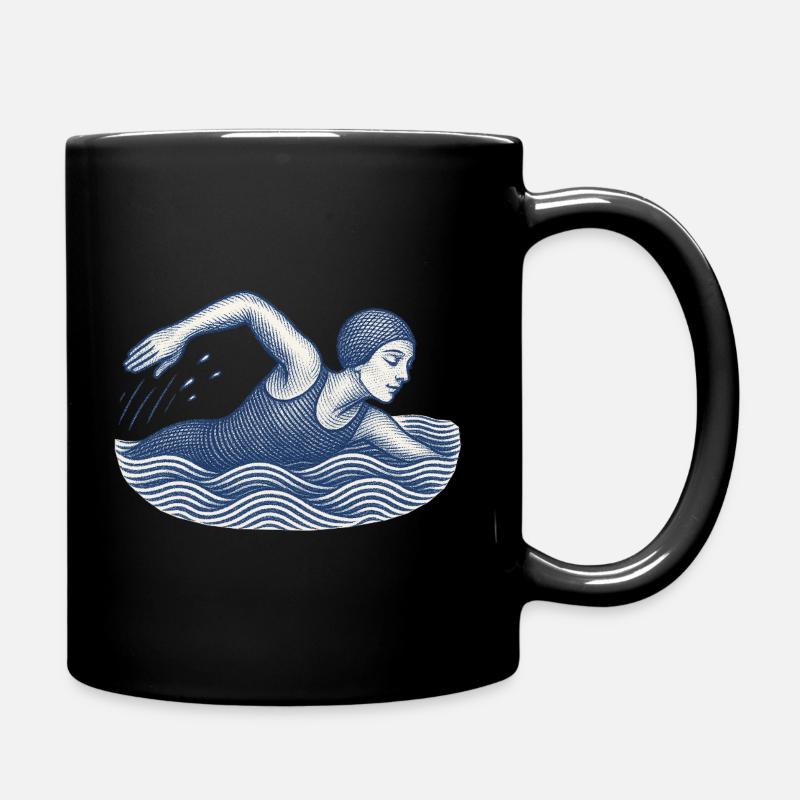 Vintage Swimmer Illustration - Full Colour Mug - black
