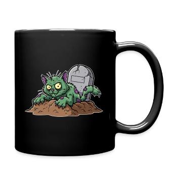 Chat zombie effrayant avec pierre tombale - Mug uni - noir - Droite