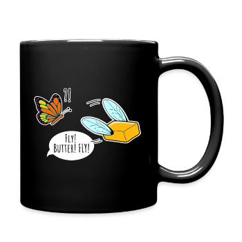 Fliegende Butter Schmetterling kuckt zu, Butterfly - Tasse einfarbig - Schwarz - Rechts
