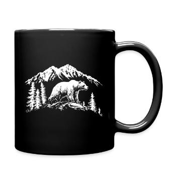 Grizzly Bear Nature Silhouette Mountains Forest - Full Colour Mug - black - Right