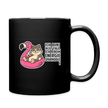 Katze auf Flamingo: Energiesparmodus - Tasse einfarbig - Schwarz - Rechts