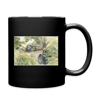 Aquarell-Dampfeisenbahn-Viadukt - Tasse einfarbig - Schwarz - Rechts