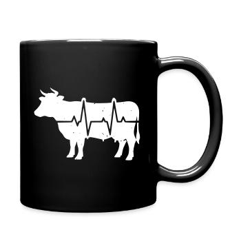 Kuh Herzschlag EKG Landwirt Grunge Vektor - Tasse einfarbig - Schwarz - Rechts