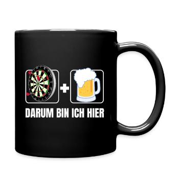Darts und Bier – Darum bin ich hier - Tasse einfarbig - Schwarz - Rechts