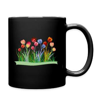 Imaginative colorful tulips on spring meadow - Full Colour Mug - black - Right
