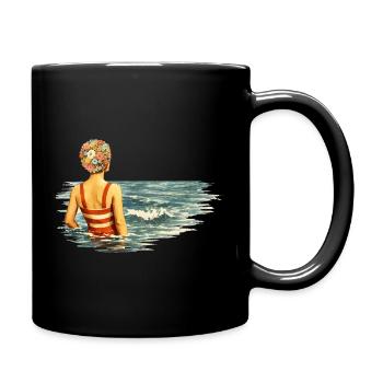 Surreales Vintage Motiv – Frau im Meer  - Tasse einfarbig - Schwarz - Rechts