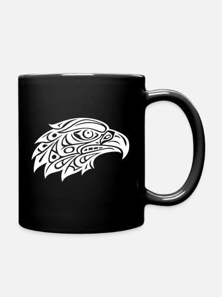 Tribal Eagle Head Art - Full Colour Mug - black