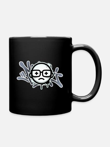 Sad graffiti face with glasses - Full Colour Mug - black