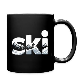 Ski Bergpanorama Typo Design - Tasse einfarbig - Schwarz - Rechts