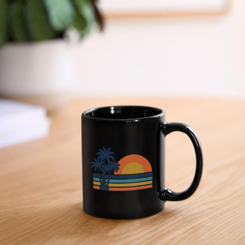 Retro Sunset Palm Trees Summer Beach Full Colour Mug