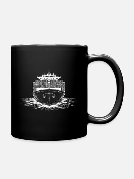 Container Shipping Cargo Ship Drawing Print - Full Colour Mug - black