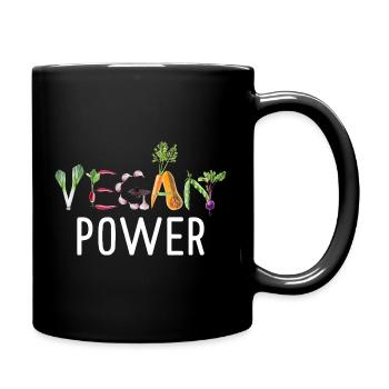 Vegan Power Vegetable Typography Funny Vegan Art - Tasse einfarbig - Schwarz - Rechts