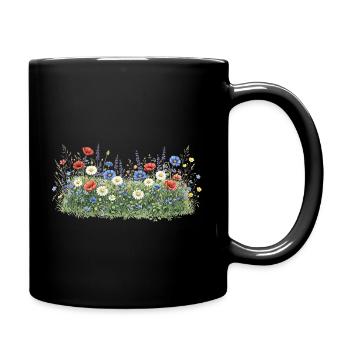 Bunte Wildblumenwiese mit Margeriten - Tasse einfarbig - Schwarz - Rechts