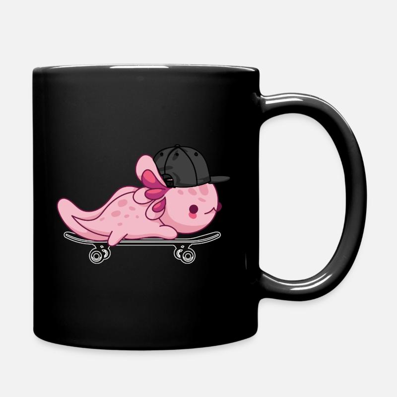 Cool Axolotl Skateboarding - Kawaii Style - Full Colour Mug - black