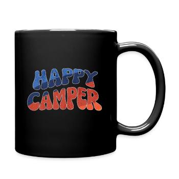Happy Camper: Bunte Doodle Illustration - Tasse einfarbig - Schwarz - Rechts