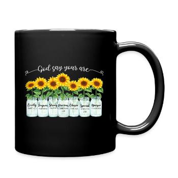 Inspirierende Christliche Sonnenblumen Jesus - Tasse einfarbig - Schwarz - Rechts