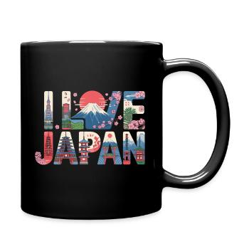 Japan Skyline Cherry Blossoms Fuji Temple Vacation - Full Colour Mug - black - Right