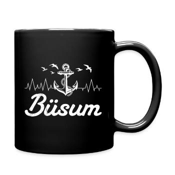 Nordsee Urlaub BÜSUM Wattenmeer Lustiges - Tasse einfarbig - Schwarz - Rechts