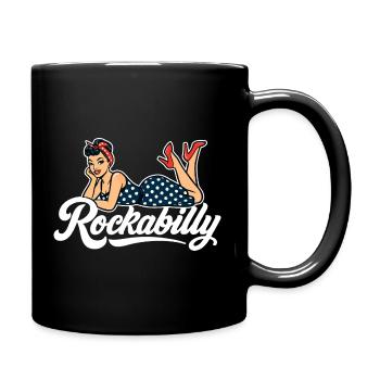 Rockabilly Pin-Up: Vintage Woman in Petticoat Dress - Full Colour Mug - black - Right