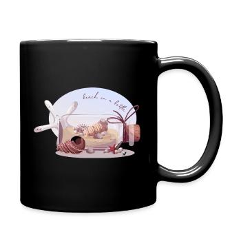 Bouteille avec sable et coquillages illustration - Mug uni - noir - Droite