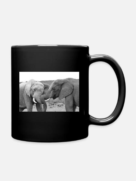 Black and White Elephant Friendship - Full Colour Mug - black