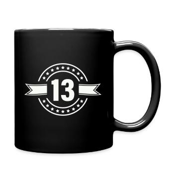 Round 13-star badge with ribbon - Full Colour Mug - black - Right