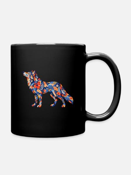 Patchwork Wolf Farbenspiel - Tasse einfarbig - Schwarz