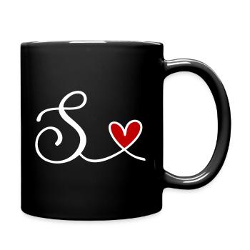 S Initiale mit Herz - Tasse einfarbig - Schwarz - Rechts