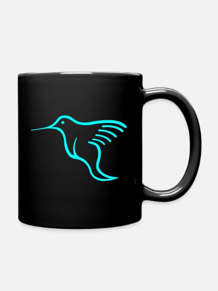 Neon Kolibri Linienkunst - Tasse einfarbig - Schwarz