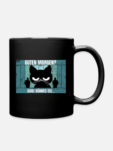 Katze Morgenmuffel - Tasse einfarbig - Schwarz