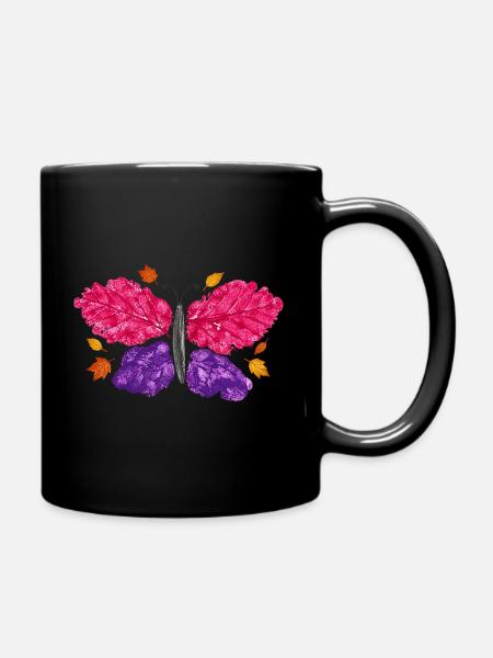 Herbstblatt-Schmetterling – Bunte Naturkunst - Tasse einfarbig - Schwarz