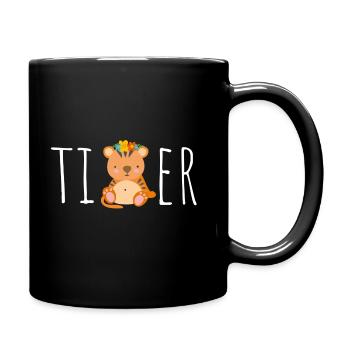 Tiger Kinder Geschenk Geburtstag Pyjama Schlafen - Tasse einfarbig - Schwarz - Rechts