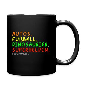 Autos Fußball Dinosaurier Superhelden Mutterglück - Tasse einfarbig - Schwarz - Rechts