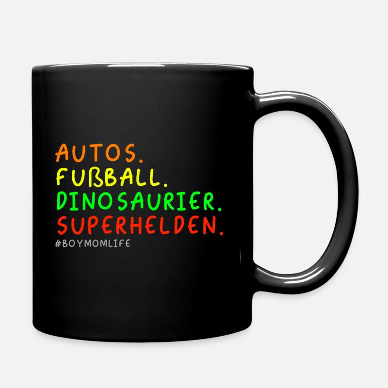 Autos Fußball Dinosaurier Superhelden Mutterglück - Tasse einfarbig - Schwarz