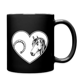Chevaux avec fer à cheval coeur cavalier amateurs de chevaux - Mug uni - noir - Droite