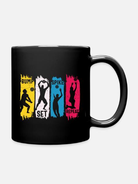 Bump set spike repeat cooler Volleyball Spruch - Tasse einfarbig - Schwarz
